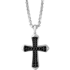 Effy Effy Men's Black Spinel Cross 22" Pendant Necklace 1-1/5 ct. t.w. in Sterling Silver Silver Silver