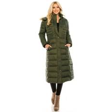 Down Coats & Padded Coats - Unisex Dailyhaute Women's Full Length Quilted Puffer Coat with Fur-Lined Hood OLIVE