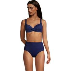 Lands' End Women Bikini Tops Lands' End Womens Chlorine Resistant Twist Front Underwire Bikini Top Deep Sea Navy D-Cup