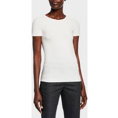 Giorgio Armani Viscose Short Sleeved Jumper Scoop Neck Tee - Solid White