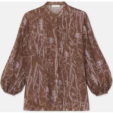 Lafayette 148 New York Floral-Print Pintuck Button-Down Blouse DEEP ACORN MULTI