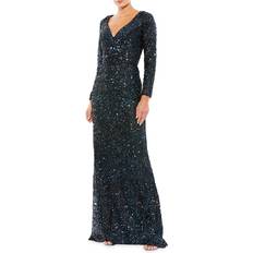 Evening Gowns Dresses Mac Duggal Women's Metallic V-Neck Gown Midnight Midnight