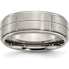 Bridal TB187-8 mm Titanium Grooved Ridged Edge Satin & Polished Band, Silver