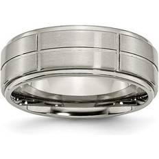 Chisel Bridal TB187-8 mm Titanium Grooved Ridged Edge Satin & Polished Band, Silver