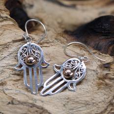 Multicoloured - Women Earrings Ancient Wisdom Silver & Gold Earring Hamsa Multicoloured