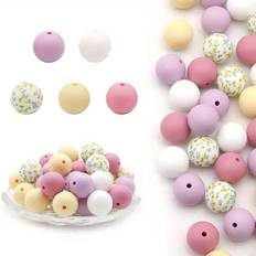 Shein 12mm/15mm Solid & Printed Mixed Silicone Round Beads Loose Beads Focal Beads For Diy Jewelry Making, Plastic Bead Pen, Keychain, Car Ornament, Bag & M