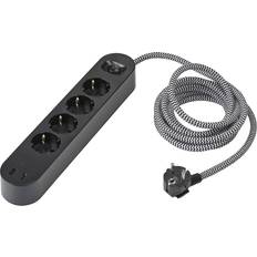 IKEA KOPPLA Grenuttag m 4 hål och 2 USB-portar, svart/vit/textil, 3.0 m