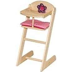 Roba Dockbarnstol, dockmöbelserie 'Happy Fee' dockstol för dockor och babydoll docktillbehör, naturligt trä med blomma