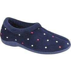 Velour Shoes Sleepers SOPHIE Ladies Textile Polka Dot Full Navy: