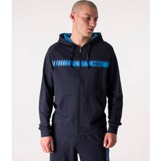 BOSS Mens Zip Through Authentic Logo Stripe Hoodie Colour: 403 Dark Blue Navy