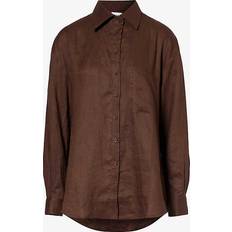 Nylon Shirts AEXAE Womens Brown Oversized Curved-hem Linen Shirt