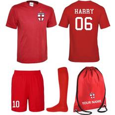 12-13 Years Kids Personalised Red England Style Away Football Kit Customised Youth Jersey