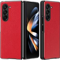 MAULUND Samsung Galaxy Z Fold5 5G Litchi Konstläder Skal Röd