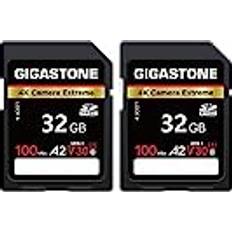 Gigastone A2 V30 SDHC minneskort 32 GB set med 2 kort, 4K extrem kamera, hastighet 100 MB/s. Kompatibel med Canon Nikon Sony Panasonic, U3 UHS-I C10 kamera för 4K UHD-video, med 2 minifodral