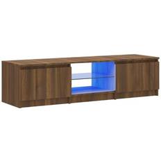 vidaXL Table With LED Light Brown Oak Mueble de TV 140x35.5cm