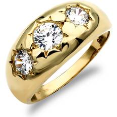 Men - Solitaire Rings Jewelco London U Men's Solid 9ct Yellow Gold White Round Brilliant Cubic Zirconia Star Set Stone Trilogy Gypsy Ring