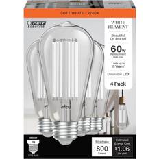 Feit Electric 60-Watt Equivalent ST19 Dimmable White Filament Clear Glass E26 Vintage Edison LED Light Bulb, Soft White 2700K 4-Pack