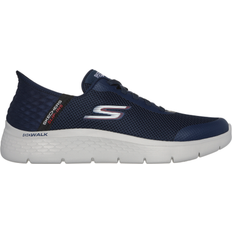 Blue - Men Walking Shoes Skechers Men's Slip-ins: GO WALK Flex Hands Up Extra Wide Navy Textile/Synthetic Vegan Machine Washable Navy