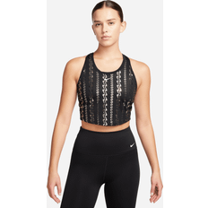 Dame - Guld Toppe Nike Kort Dri-FIT One-tanktop med print til kvinder sort EU 40-42