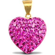 9k Charms & Pendants Jewelco London Ladies 9ct Yellow Gold Hot Pink Round Crystal Love Heart Charm Pendant JPD567