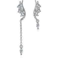 ChaoChuang 2PCS Silver plating Asymmetric Wings Mosaic Earrings Fashion Engagement Jewelry for Women Gifts