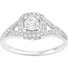 Engagement Rings Jewelco London 18ct White Gold Square Halo 0.60ct Diamond Crossover Shoulder Engagement Ring