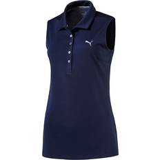 Puma Women Polo Shirts Puma DryCell Pounce Sleeveless Polo Shirt Navy Womens Top 574773 03