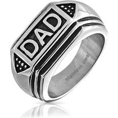 Bling Jewelry Mens Dad Word Band Signet for Men Oxidized Silver Tone Stainless Steel