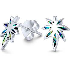 Bling Jewelry Abalone Shell Iridescent Thc Marijuana Cannabis Leaf Weed Pot Stud Earrings For Women 925 Silver