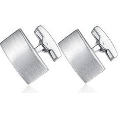 Silver Plated Cufflinks Honey Bear Honey Bear Cufflinks For Mens Rectangle Stainless Steel Brushed Silver, for Business Wedding Gift Brushed Silver