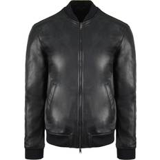 Armani Men Outerwear Armani Emporio Leather Mens Black Bomber Jacket