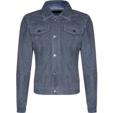 Men - Suede Jackets Infinity Leather Infinity Leather Mens Goat Suede Jeans Jacket-Adelaide Grey