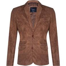 4XL - Man Blazers Infinity Leather Heren Slanke Geit Suède Blazer - Bruin