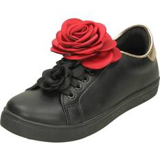 Spot On UK 6, Black Ladies Big Flower Trim Pumps F80332