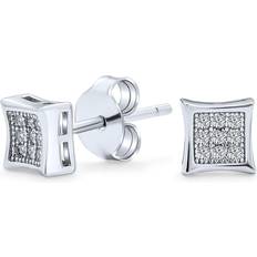 Men - Silver Earrings Bling Jewelry Geometric Mens Square Shaped Cubic Zirconia Micro Pave CZ Kite Stud Earrings For Men 925 Silver MM