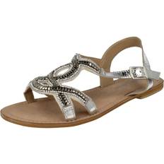 Leather Collection UK 7, Silver Ladies Leather Collection Glamorous Flat Sandals