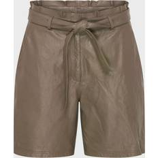 Hög Midja Skinnshorts - Brun