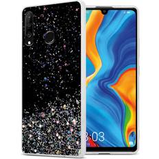 Cadorabo TPU Hülle mit Glitzer für Huawei P30 LITE Huawei P30 Lite Smartphone Hülle, Schwarz