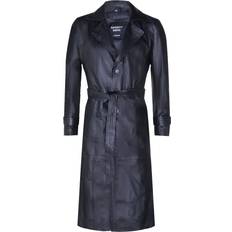 4XL - Herr Kappor & Rockar Infinity Leather Herr Klassisk Full Längd Lång Trenchcoat - Svart