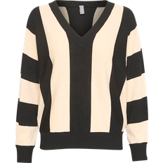CULTURE Tröjor CULTURE Tröja cuAnnemarie Stripe V-neck Pullover Svart
