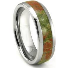 Green - Men Rings Titanium Kay Tungsten Carbide Green & Red Unakite Inlay Dome Comfort Fit Mens Wedding Band Ring Sz