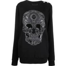 Philipp Plein embroidered-skull crew neck sweatshirt women Cotton/Glass Fiber/Polyester Black