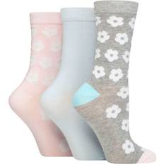 SockShop Bambù Calzini SockShop Ladies Pair Wildfeet Patterned Bamboo Flowers Grey Pink Blue 4-8 Assorted