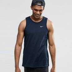 NIKE Embroidered Swoosh Mens Athletic Gym Vest Tank Top in Navy Cotton