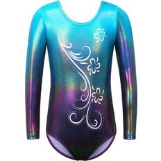 Leopard Bodysuits Children's Clothing Wejoy BAOHULU Teens Leotard for Gymnastics Long Sleeve Kids Ballet Wear Gradient Color Print Bodysuit Ballerina Practice Jumpsuit