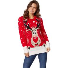 Jultröjor - Röda Dressforfun tectake Rudy reindeer ladies' Christmas jumper Christmas Jumper, xmas sweater, christmas party