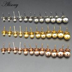 Beige - Unisex Earrings Champagne pair Unisex Stainless STEEL PLAIN Round BALL EAR STUDS Upper Ear Stud Earrings -8mm Piercing Jewelry Multicoloured