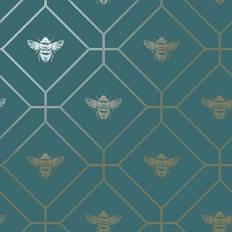 World of Wallpaper Bee WallpaperTeal & Gold 10m x 53cm Teal/Gold
