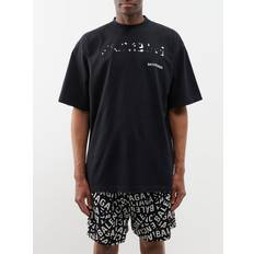 Balenciaga Overdeler Balenciaga Logo-print Cotton-jersey T-shirt Mens Black White