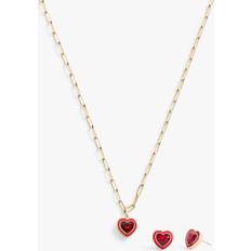 Coach Enamel Heart Gold-Tone Necklace and Earring Boxed Set